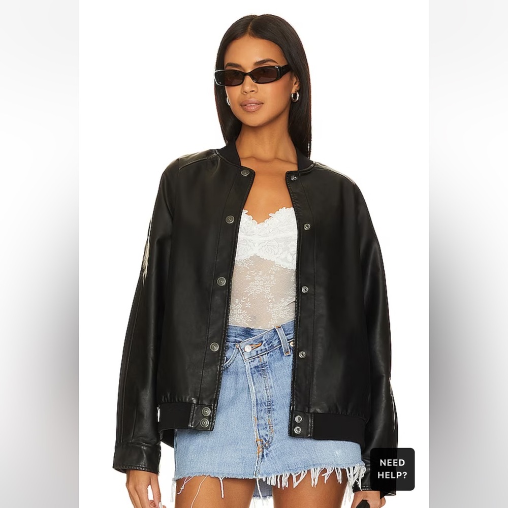 Free People Wild Rose Leather Bomber Jacket